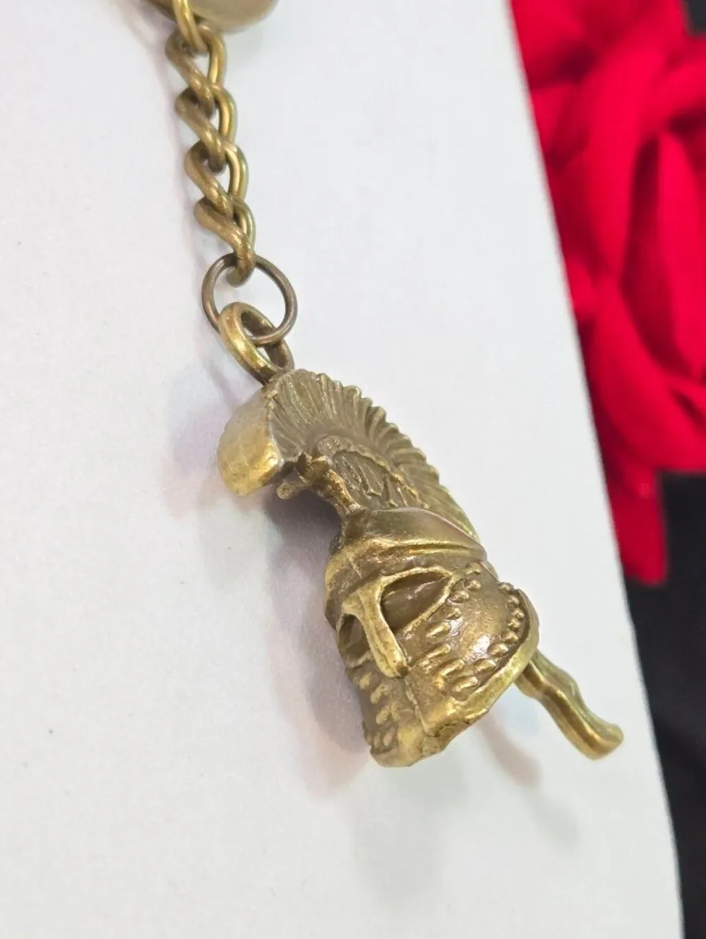 Spartan Helmet Keychain Gold Bronze Warrior Roman Greek Mascot Key Ring